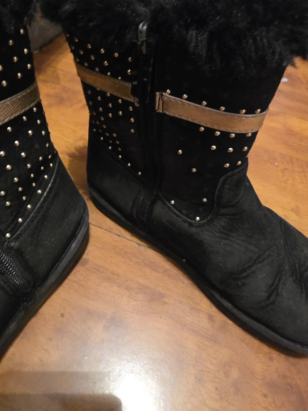 Michael Kors Black Kids Fur-Trim Studded Boots